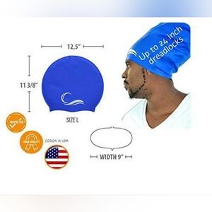 Large Long Hair Swim Cap SET,  Extra Room, Women Men, Silicone , Nose Ear Plugs